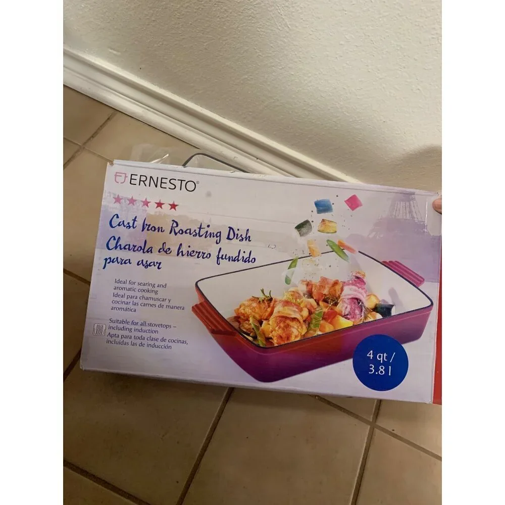 NEW Ernesto Cast Iron Roasting Dish 4 QT Stovetop/Oven Safe Cookware Kitchen